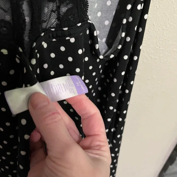 Black and White Polka Dot Lace Trim Racerback Babydoll Nightgown 2X - Picture 12 of 15